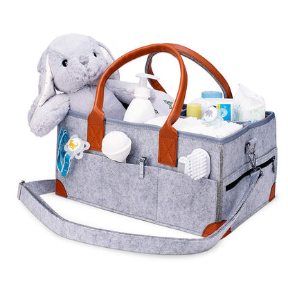 Diaper trolley storage bag showing multiple pockets and organizer sections