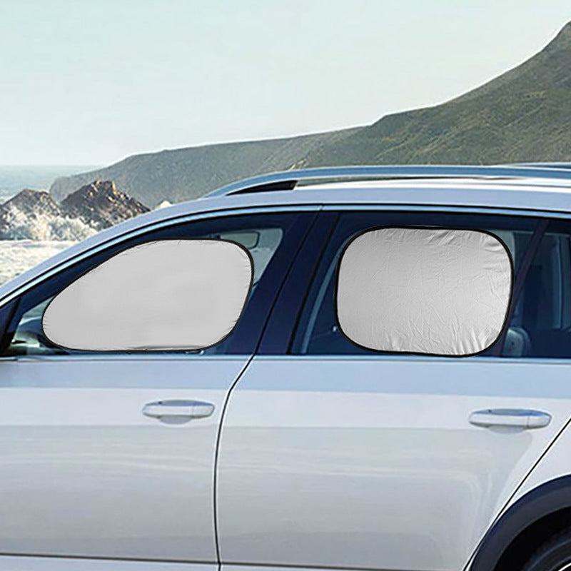 Side window shade showing mesh material for visibility and sun protection