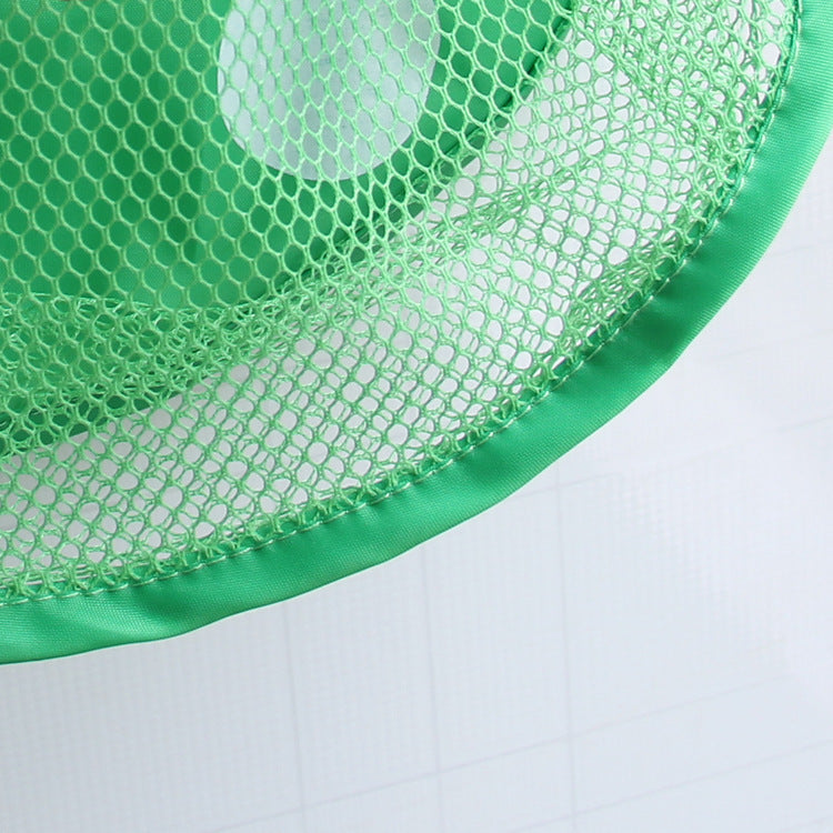 Close-up of a green mesh lid on a white background
