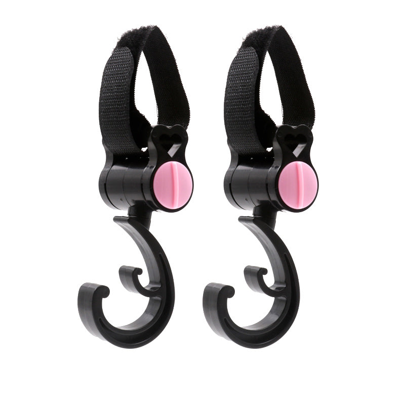 360-degree rotating stroller hook attached to baby stroller handlebar