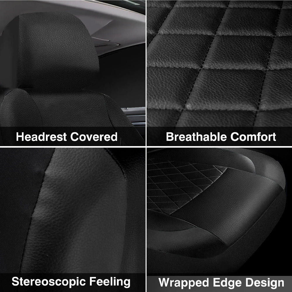 9pcs Full Set Universal PU Leather Seat Covers Protectors Non-Slip Cover--BLACK