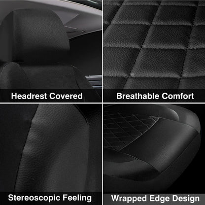 9pcs Full Set Universal PU Leather Seat Covers Protectors Non-Slip Cover--BLACK