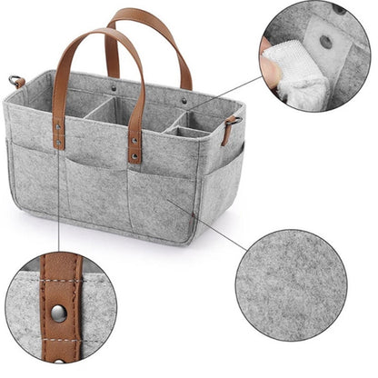 Stroller diaper bag made of durable felt material with zippered storage
