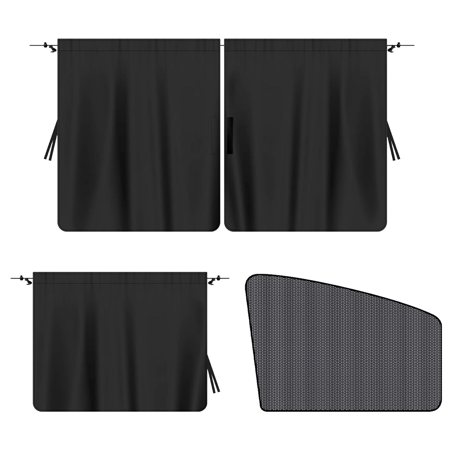 5 Pcs Car Privacy Curtains 2 Side Window Sun Shade Removable Windshield Shades