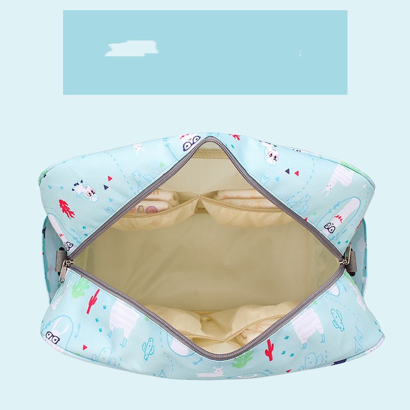 Nylon diaper bag showing interior organization pockets and certificate bag