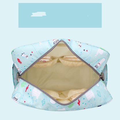 Nylon diaper bag showing interior organization pockets and certificate bag