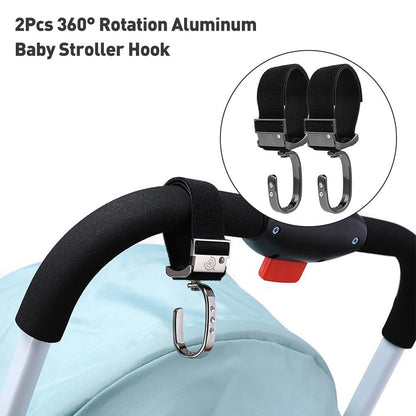 Baby stroller hook showing 360-degree rotating mechanism close-up