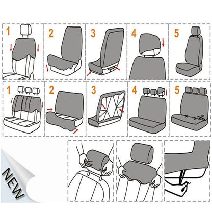9pcs Full Set Universal PU Leather Seat Covers Protectors Non-Slip Cover--BLACK