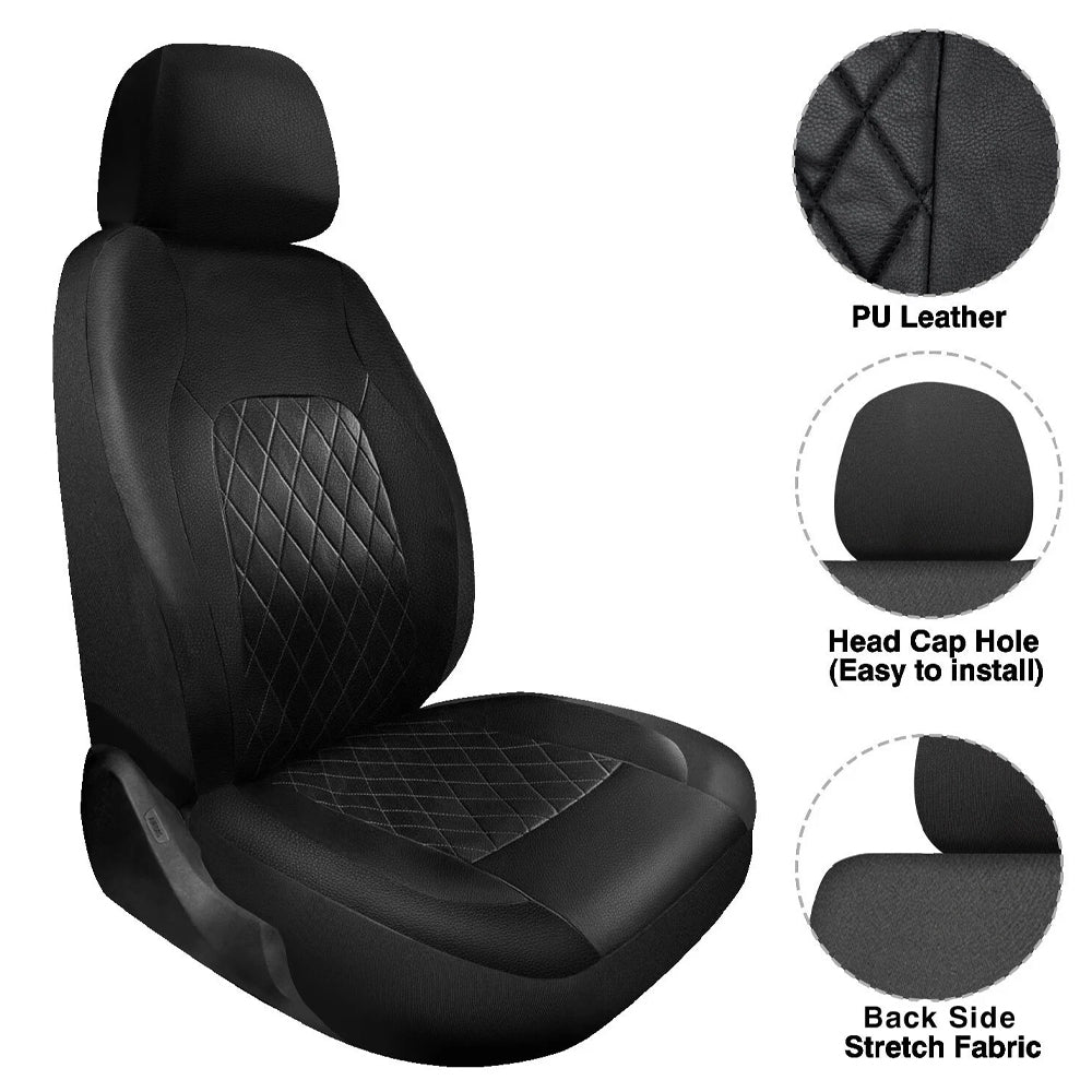 9pcs Full Set Universal PU Leather Seat Covers Protectors Non-Slip Cover--BLACK