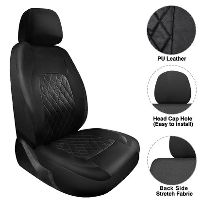 9pcs Full Set Universal PU Leather Seat Covers Protectors Non-Slip Cover--BLACK