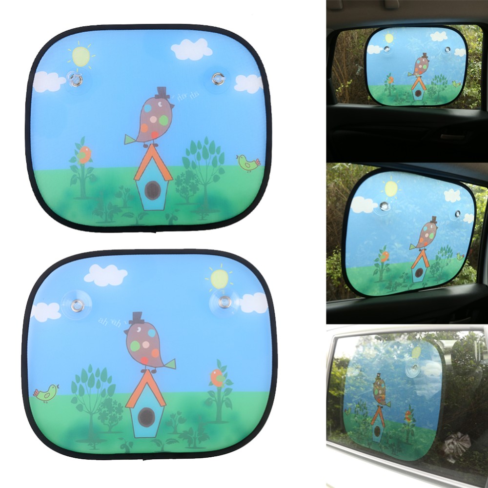 Baby car sunshade installed on side window with suction cups