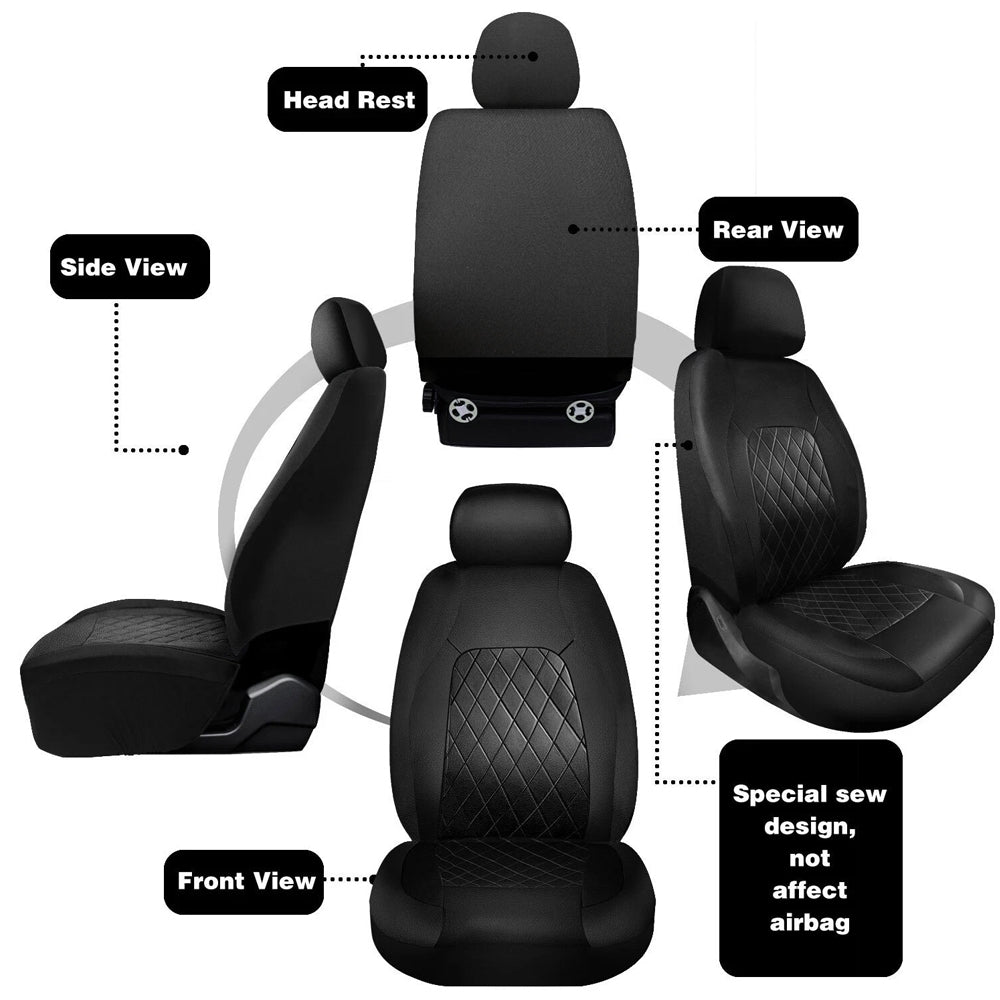 9pcs Full Set Universal PU Leather Seat Covers Protectors Non-Slip Cover--BLACK
