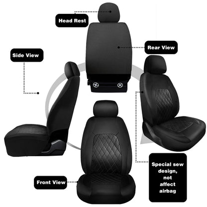9pcs Full Set Universal PU Leather Seat Covers Protectors Non-Slip Cover--BLACK
