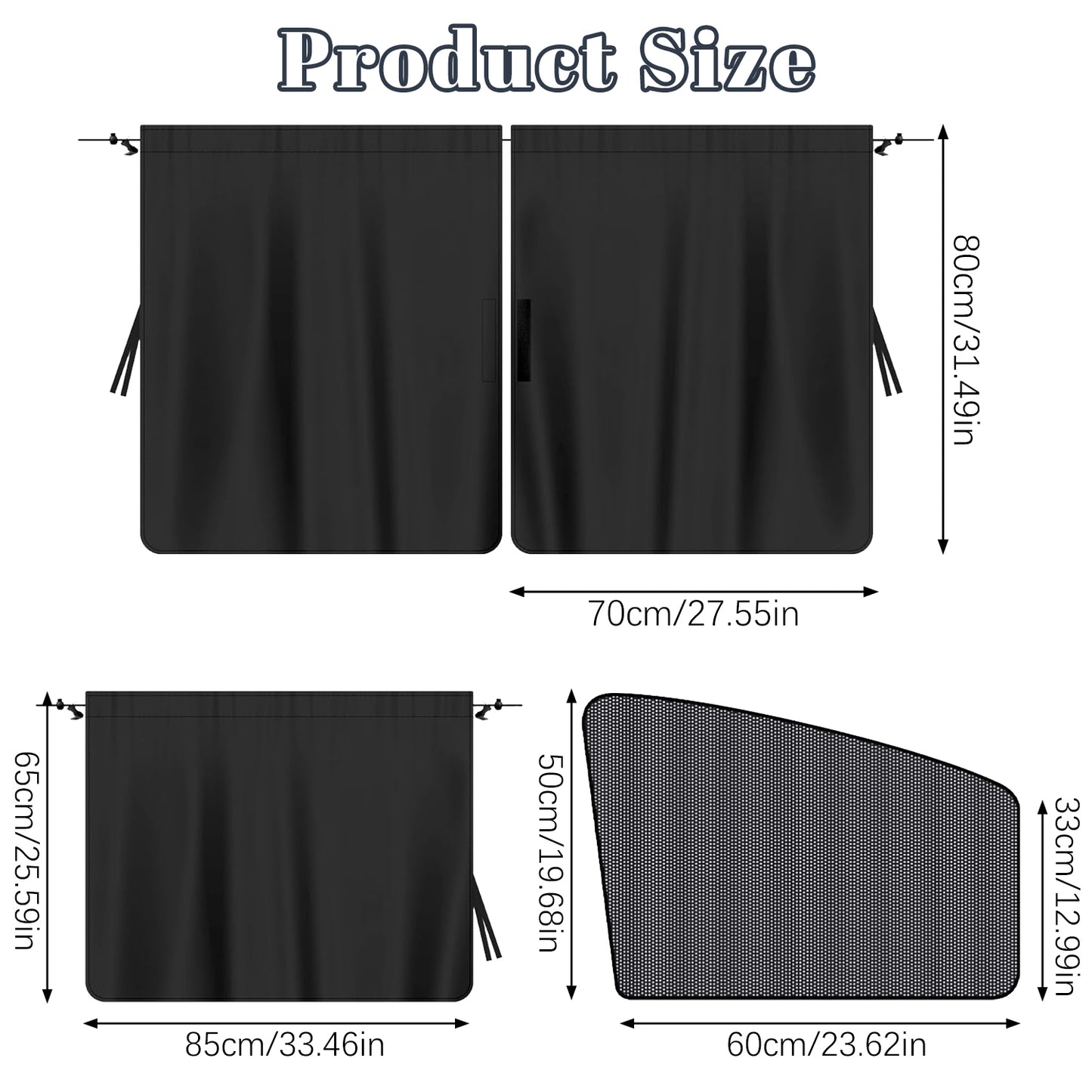 5 Pcs Car Privacy Curtains 2 Side Window Sun Shade Removable Windshield Shades