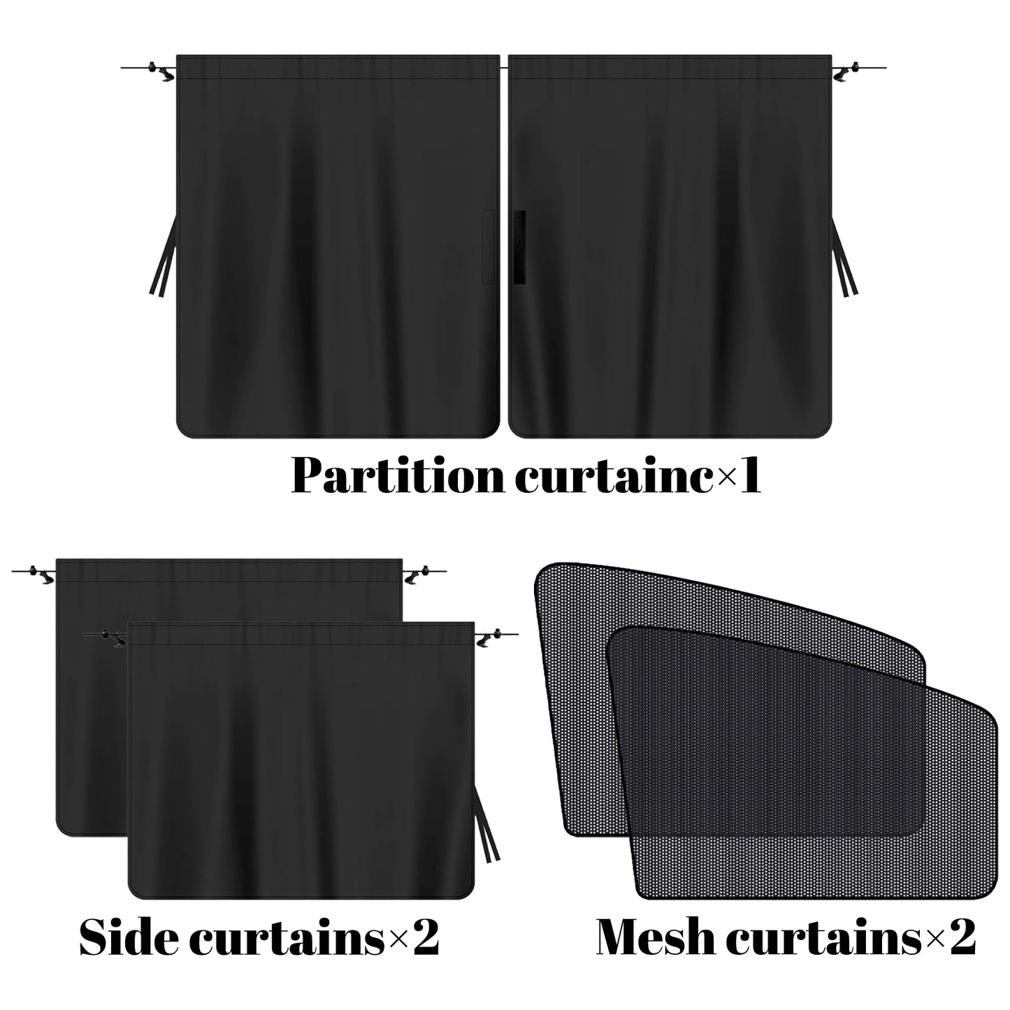 5 Pcs Car Privacy Curtains 2 Side Window Sun Shade Removable Windshield Shades