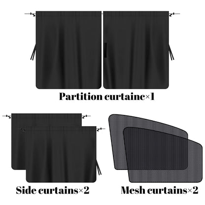 5 Pcs Car Privacy Curtains 2 Side Window Sun Shade Removable Windshield Shades