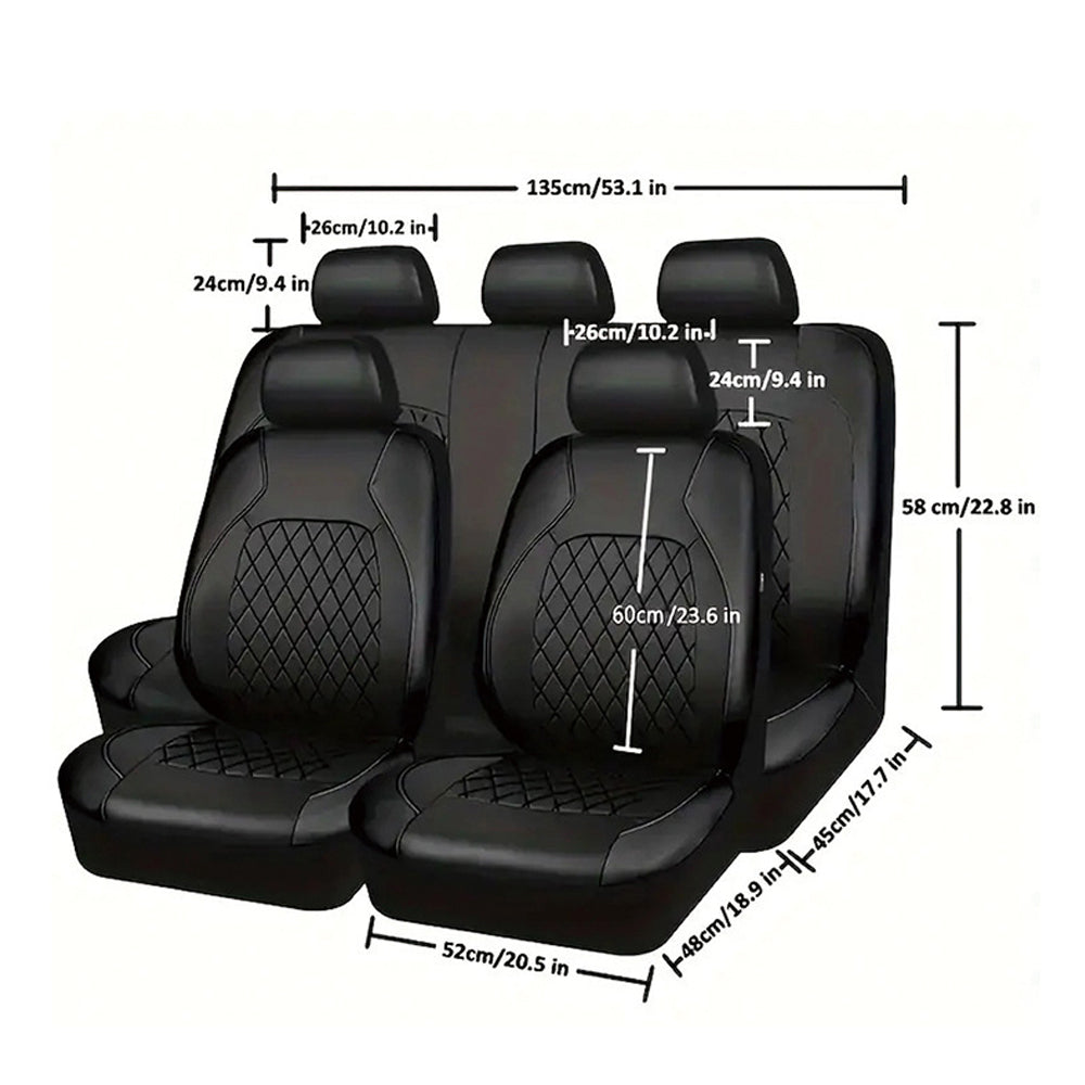9pcs Full Set Universal PU Leather Seat Covers Protectors Non-Slip Cover--BLACK