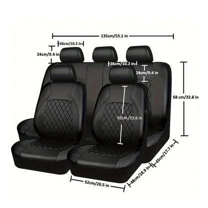 9pcs Full Set Universal PU Leather Seat Covers Protectors Non-Slip Cover--BLACK