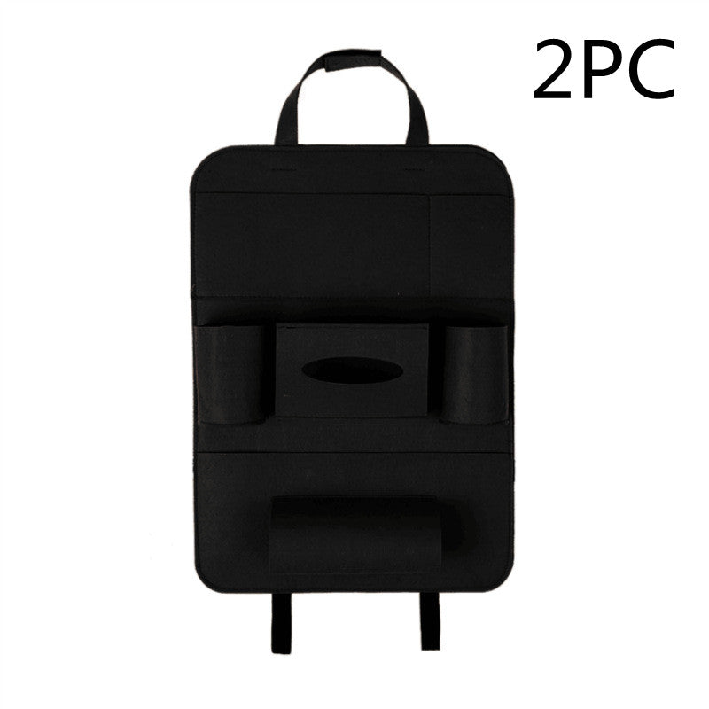 Black car organizer with multiple pockets and a handle on a white background, labeled '2PC'.