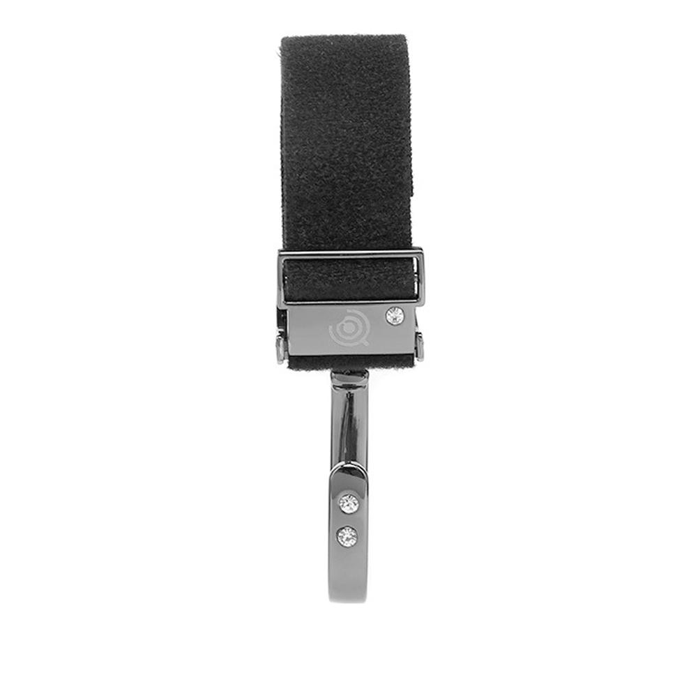 Metal stroller hook with Velcro strap attachment for universal fit